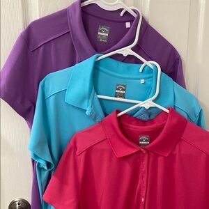 3 sold together -Callaway Polo Shirt Trio - Purple, Aqua, Fuchsia